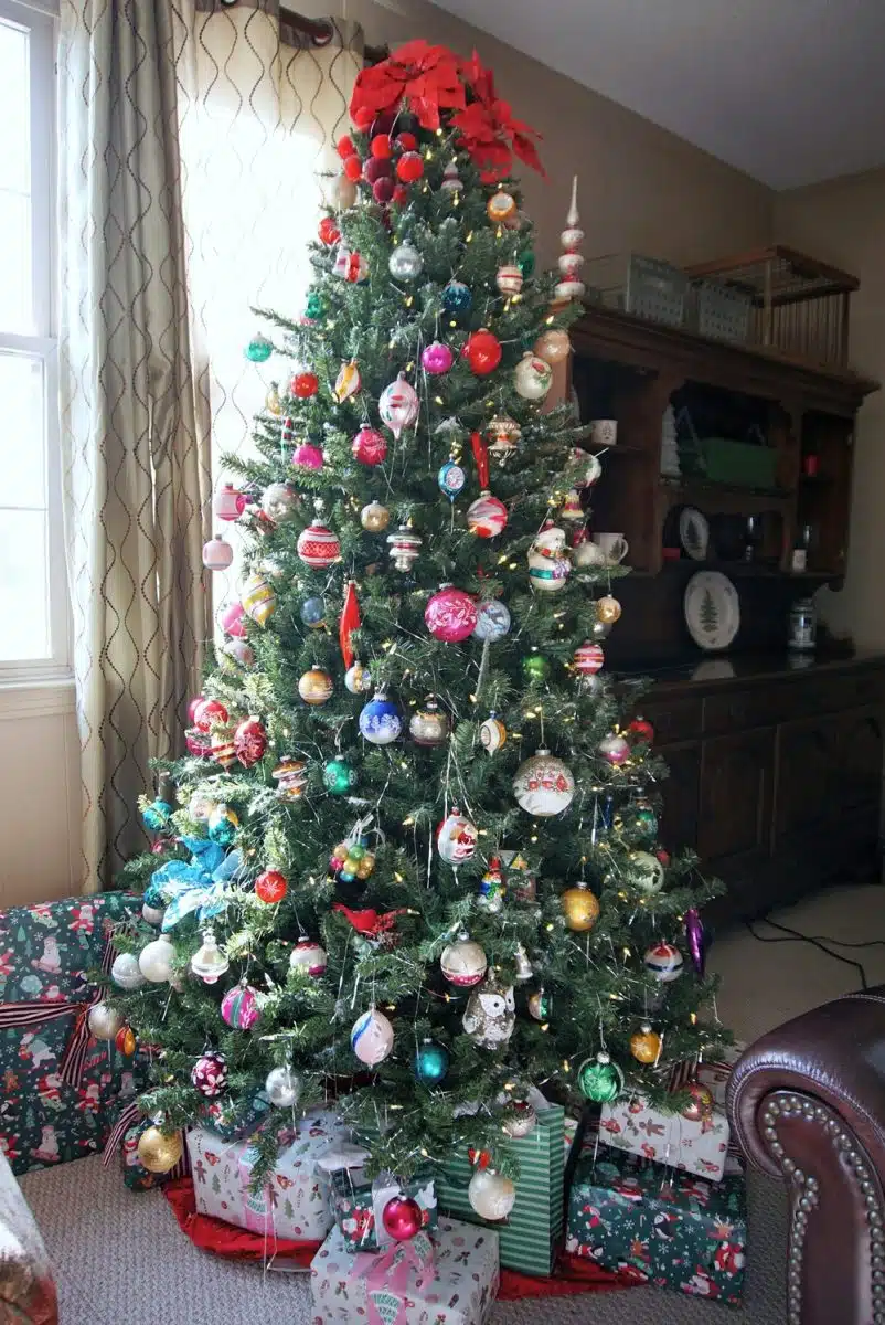 My Christmas tree decorated with Shiny Brite ornaments