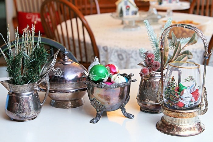 how to decorate with vintage silver plate pieces for Christmas (1)