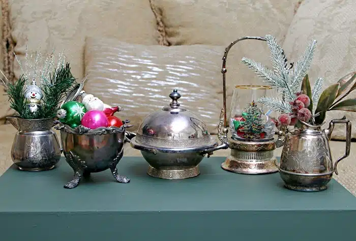 pretty silver plate display for the holidays