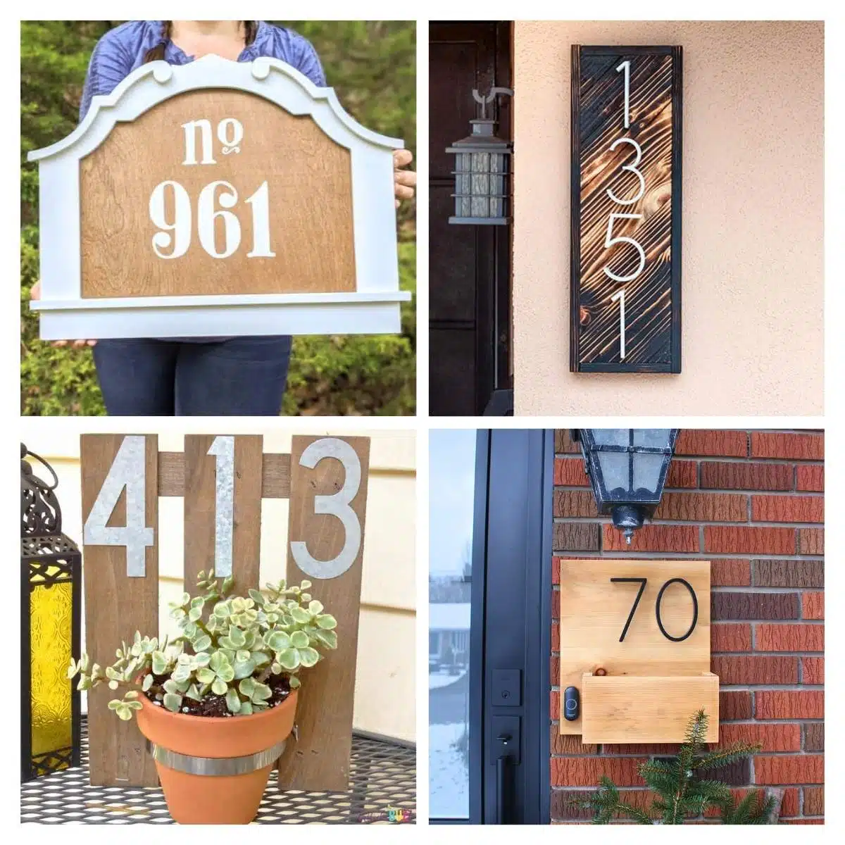 4 image collage address signs