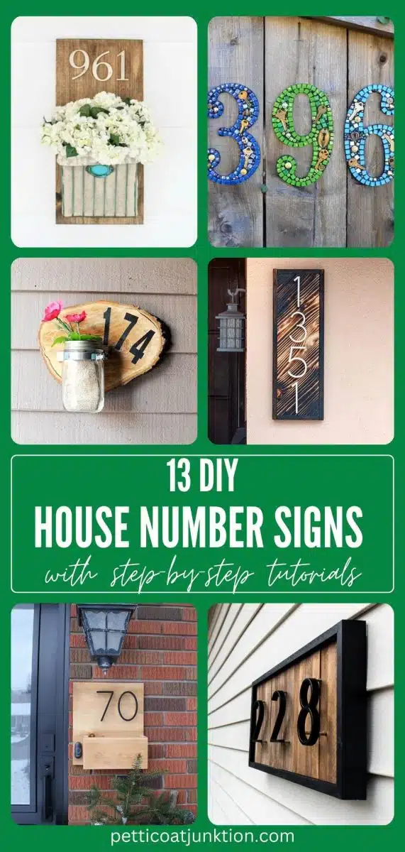 collage with 6 images diy house number signs