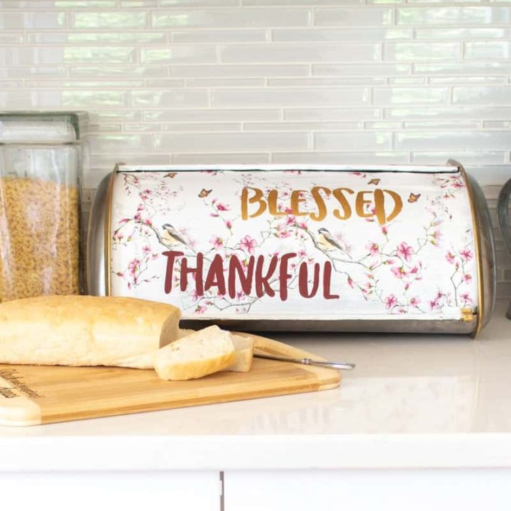 decoupage napkins on bread box