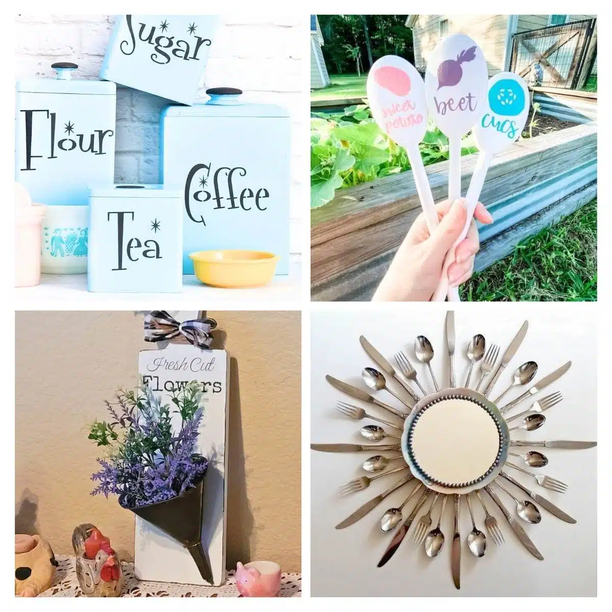 4 image collage kitchenware upcycles