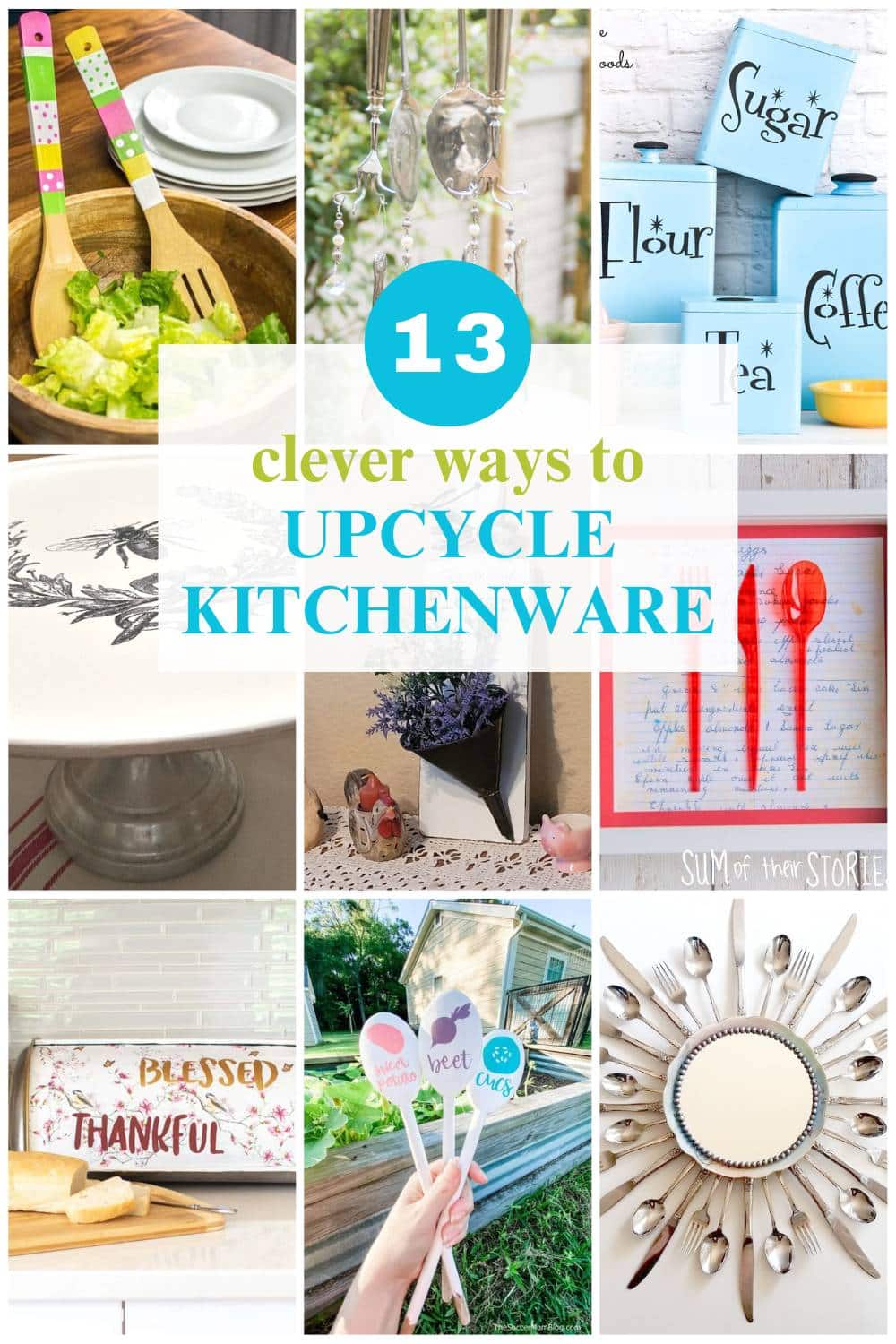 collage with 9 images of upcycled kitchenware
