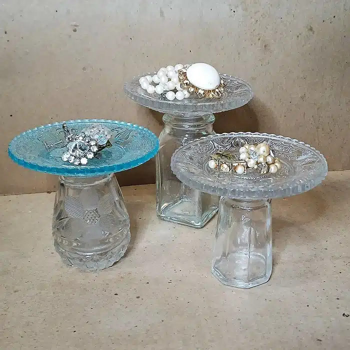 recycle salt and pepper shakers and small glass dishes into ring or jewelry holders