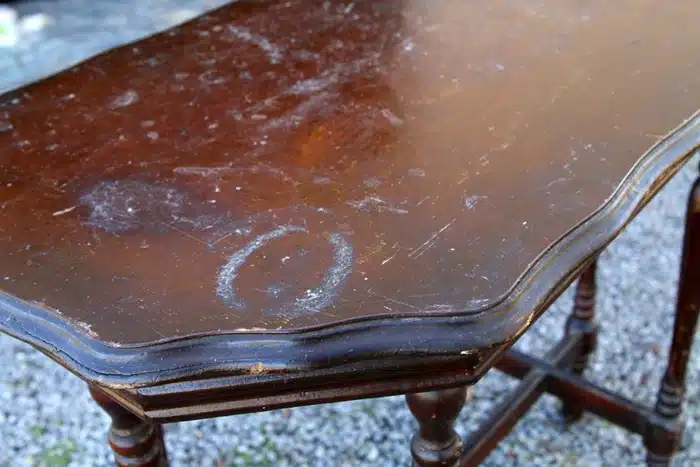 tabletop damage on vintage furniture