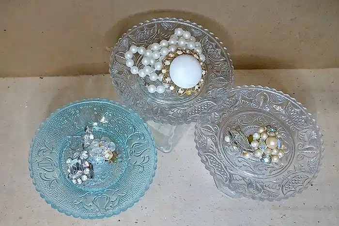 upcycled glass dishes to hold and display jewelry