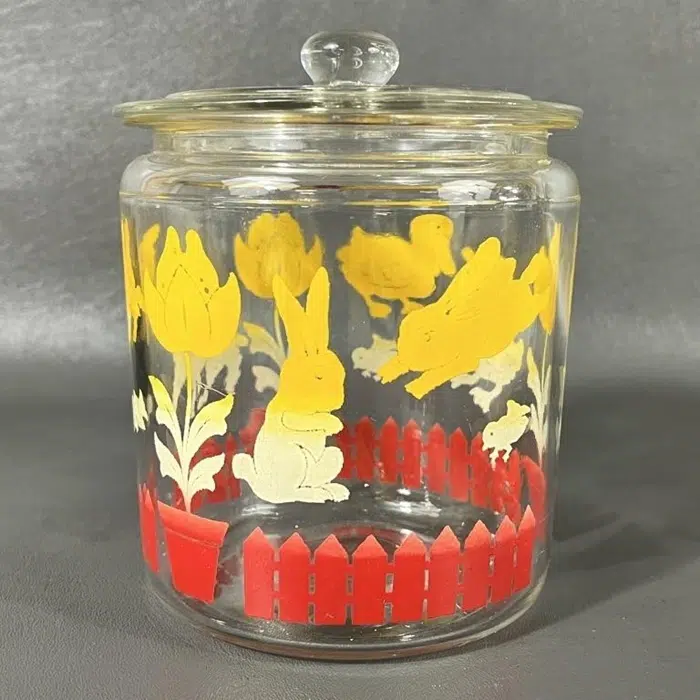 Anchor Hocking Glass Biscuit Jar with Easter design