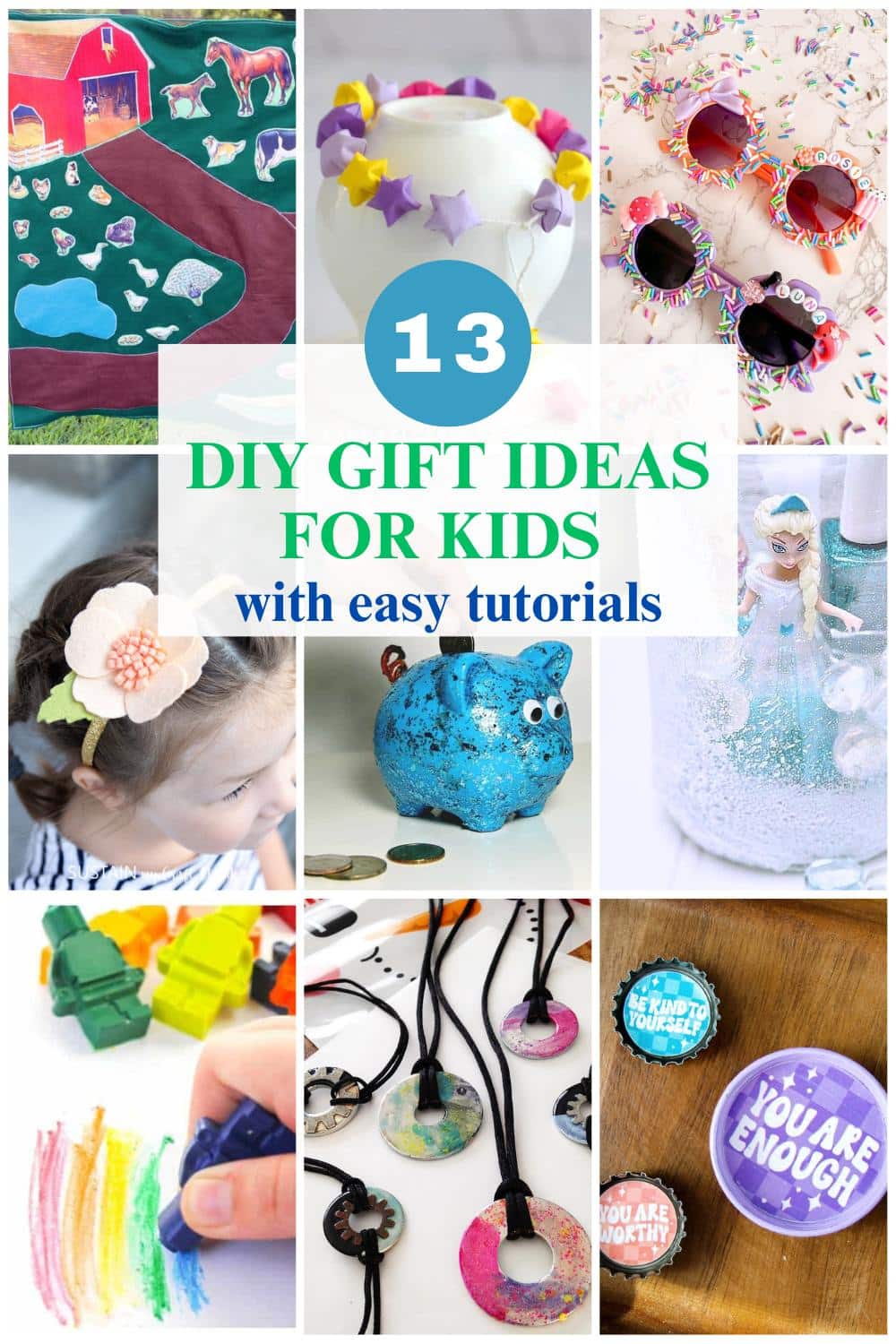 9 image collage with DIY kids Gift Ideas 