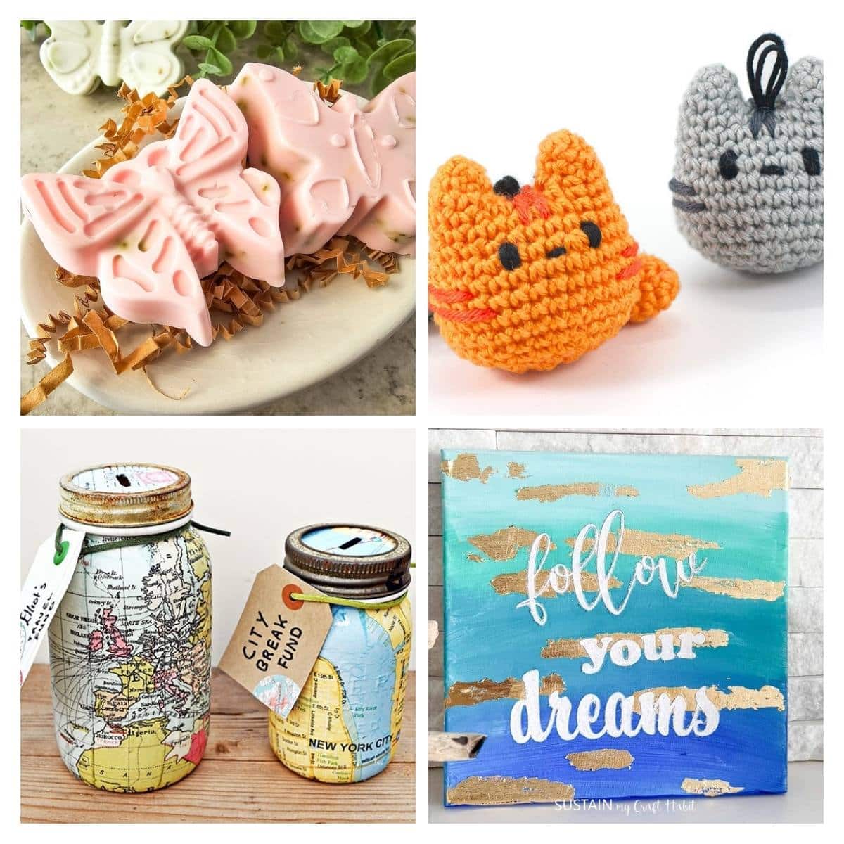 collage with 4 images diy gifts for teens