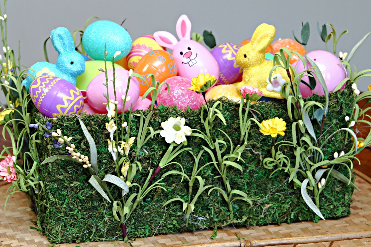 Easter display made from a repurposed shoe box