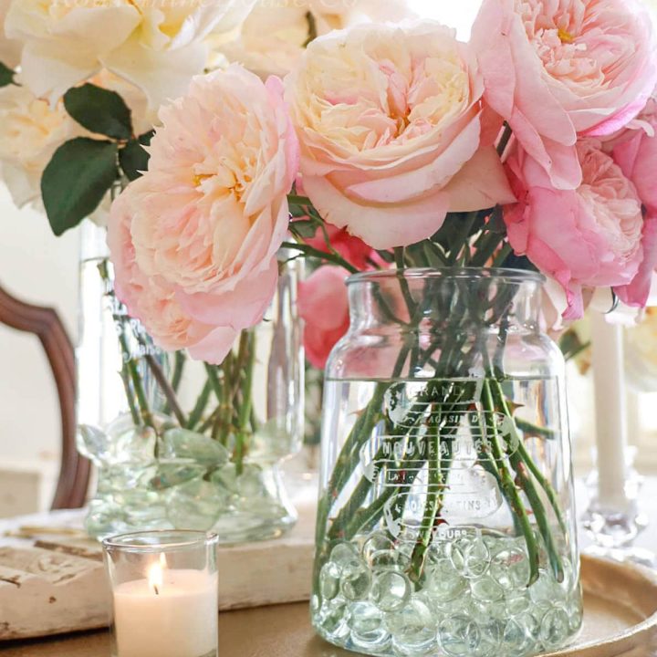 roses in etched vases