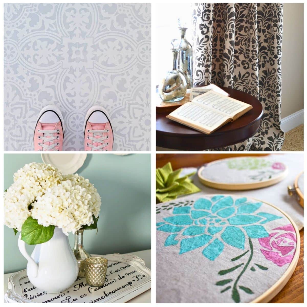 collage with 4 images stenciled decor