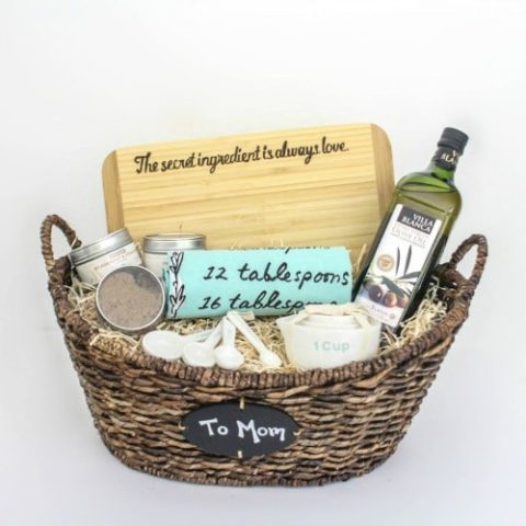 custom engraved cutting board gift basket