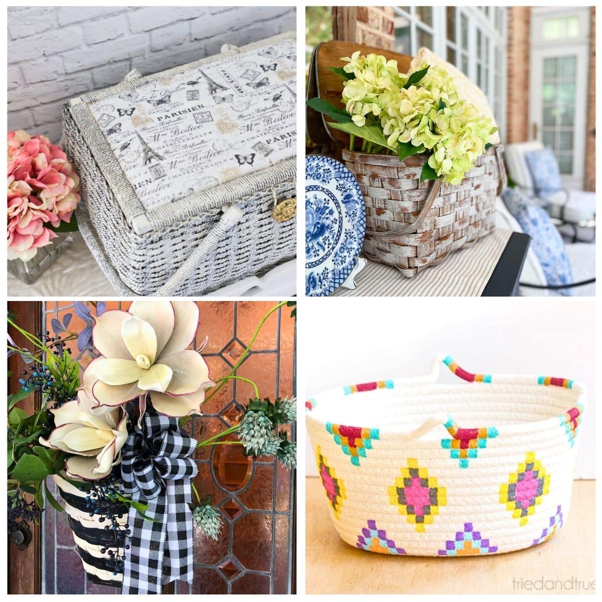 4 image collage basket makeovers