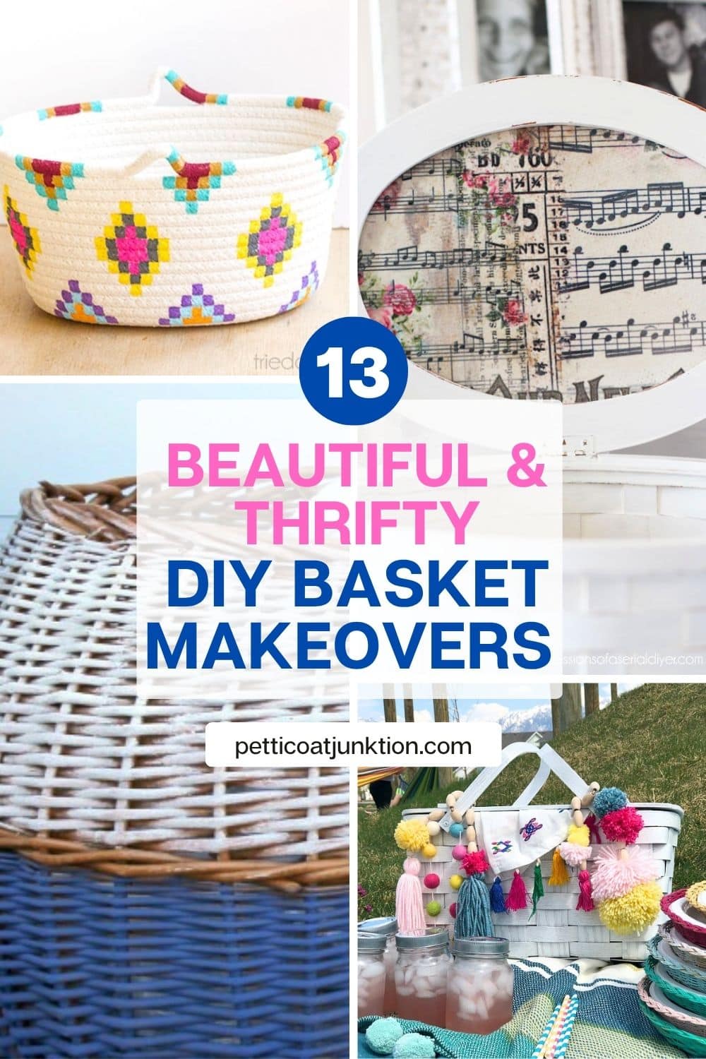 vertical collage with diy basket makeovers