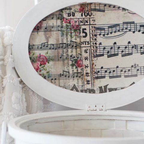 thrift store basket painted and decoupaged
