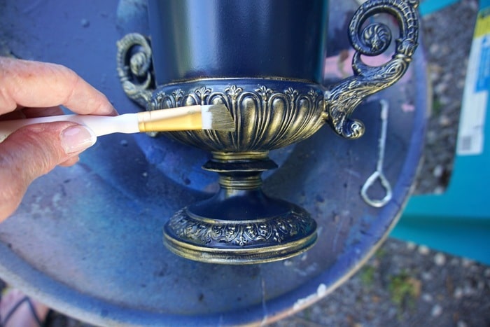 how to spray paint a silver plate trophy cup and add gold gilding wax (3)