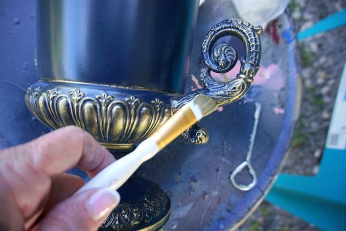 how to spray paint a silver plate trophy cup and add gold gilding wax (4)
