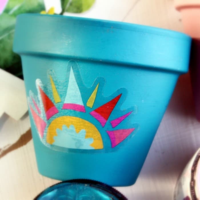 how to use Dollar Tree decals and stickers to decorate bottles and terra cotta pots (3)