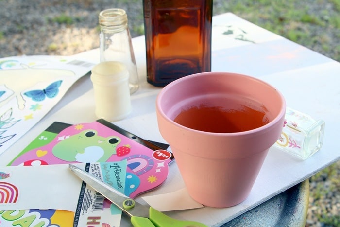 how to use Dollar Tree decals and stickers to decorate bottles and terra cotta pots (6)