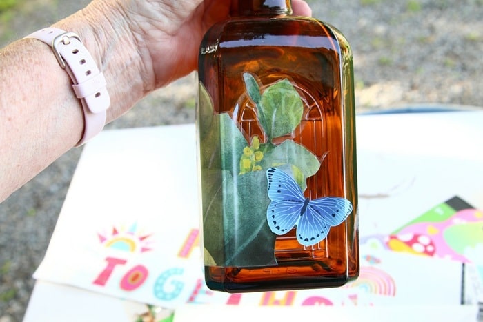 how to use Dollar Tree decals and stickers to decorate bottles and terra cotta pots (8)