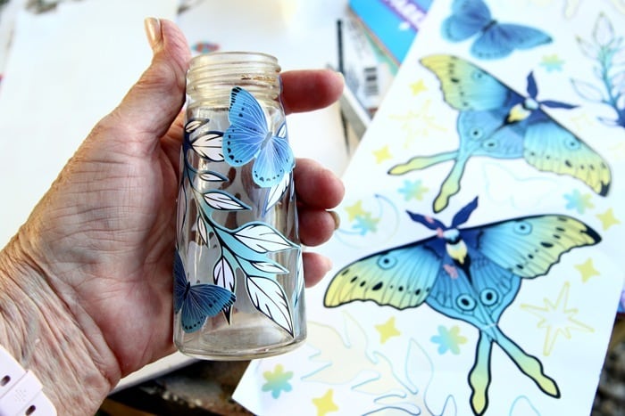 how to use Dollar Tree decals and stickers to decorate bottles and terra cotta pots (9)