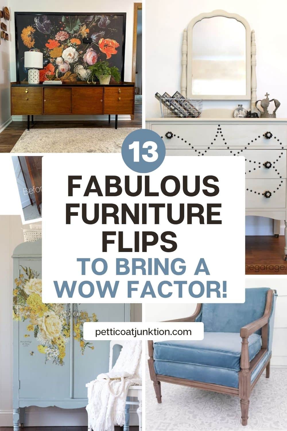 4 image collage with text overlay furniture flips