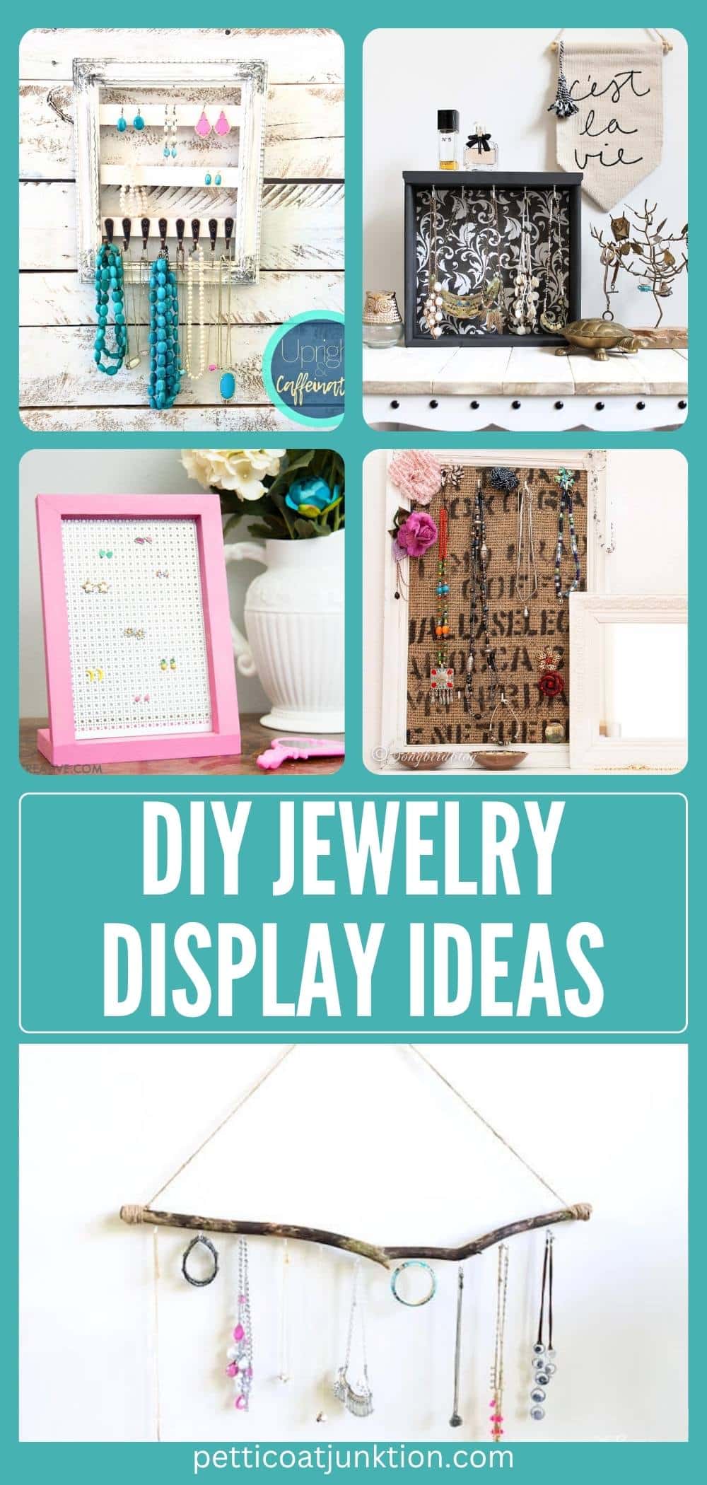 5 image collage with diy jewelry display ideas