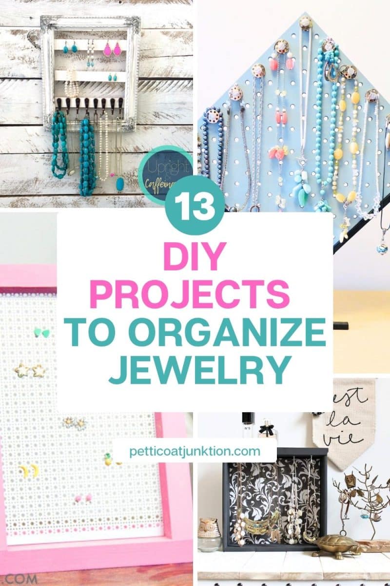 4 image collage with diy jewelry organizers