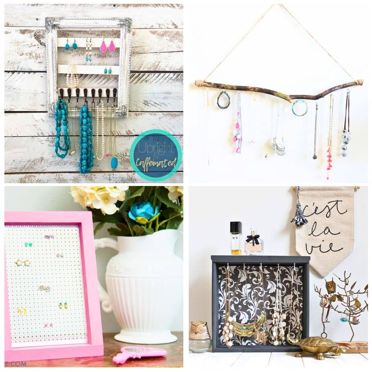 4 image collage with jewelry display ideas