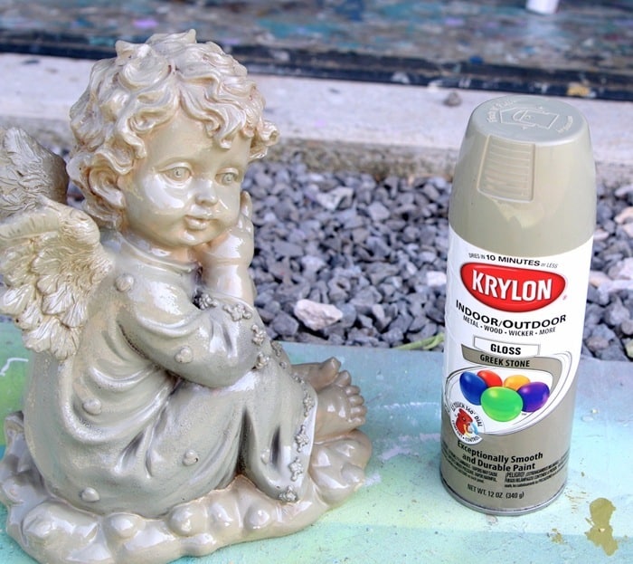 how to paint plastic lawn statues or home decor with Krylon spray paint color Greek Stone