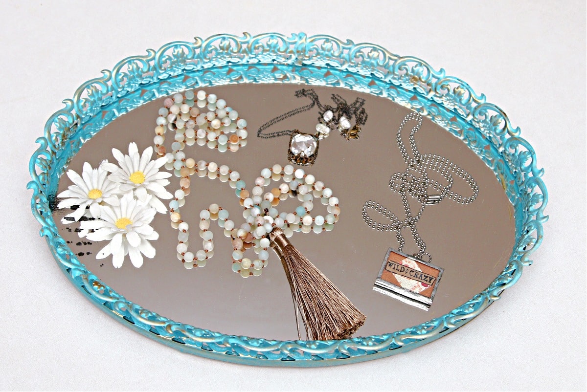 vintage vanity mirror tray makeover