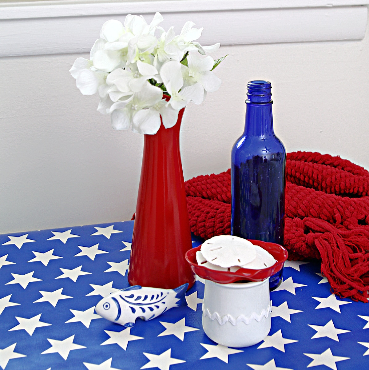 red white and blue spray paint display for holidays