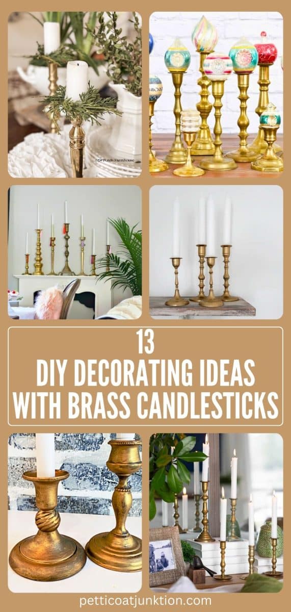 6 image collage brass candlesticks
