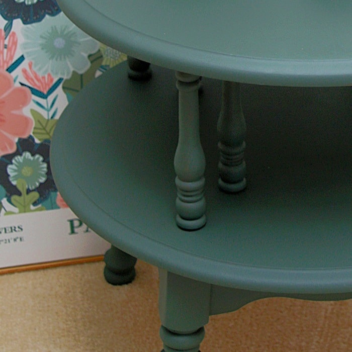 inherited estate table painted with Dixie Belle Acadia paint color