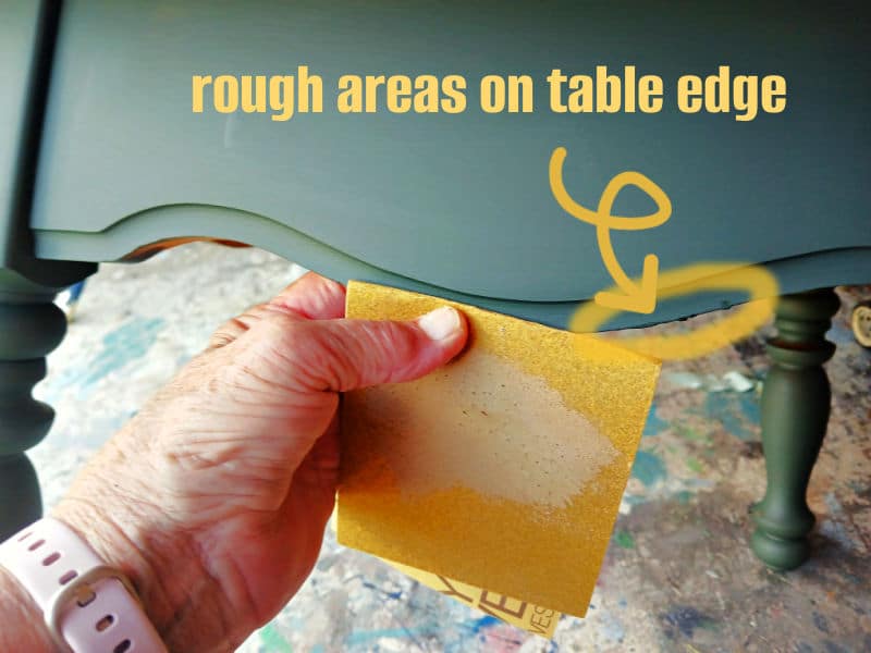 sanding rough areas on table edge