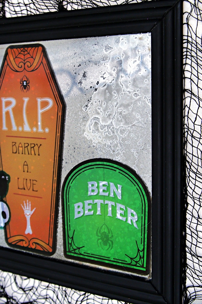 Dollar Tree window clings for Halloween to decorate mercury glass project