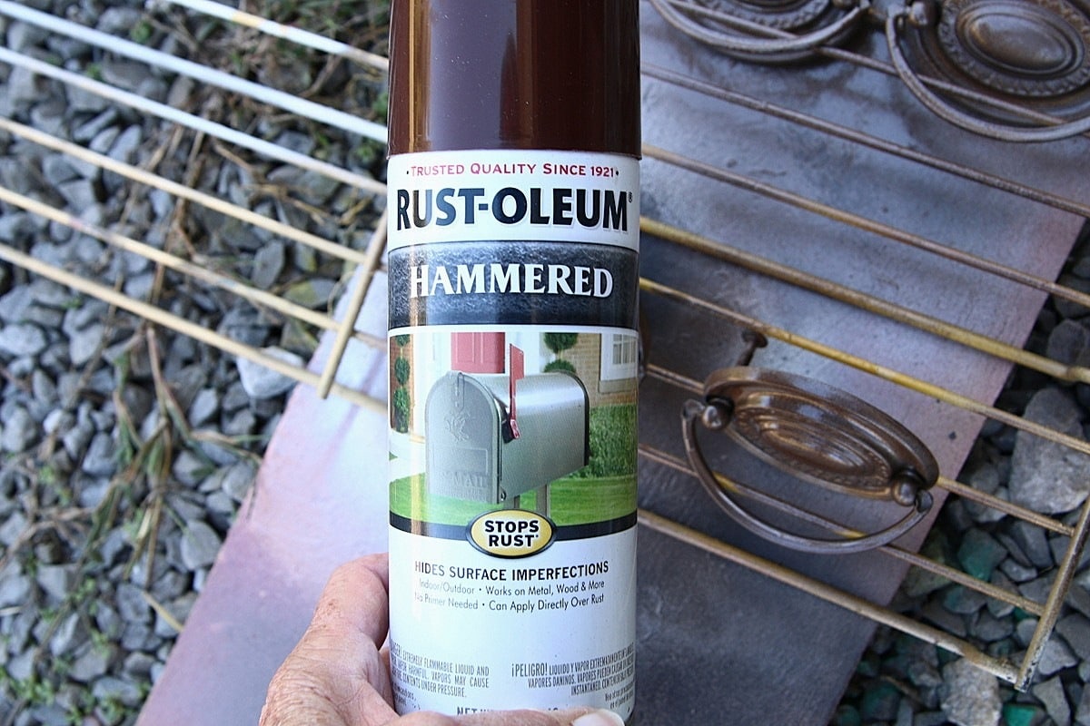 Rustoleum Hammered brown spray paint for furniture drawer pulls