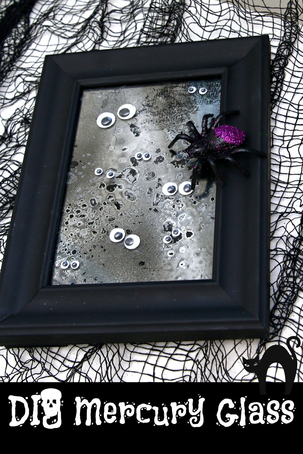 diy mercury glass made with silver looking glass spray paint decorated with googly eyes