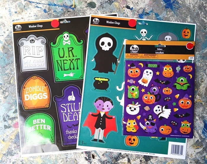 dollar tree window clings for Halloween