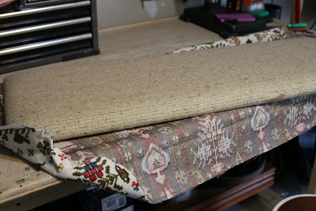 how to cover a padded cedar chest seat with new fabric