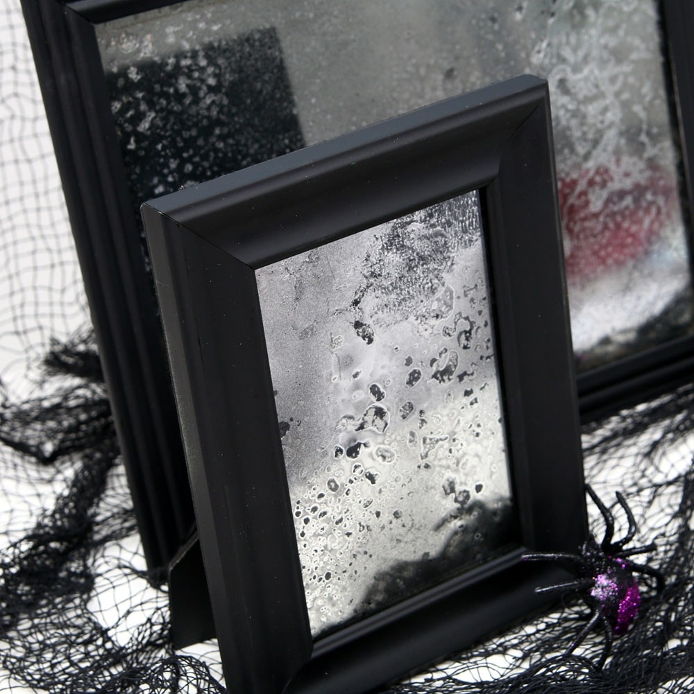 DIY mercury glass made with Krylon Looking Glass silver paint on clear glass