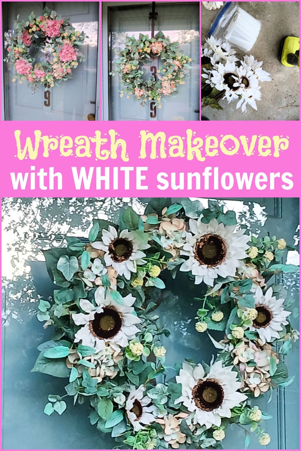 wreath makeover with white sunflowers wreath makeover with white sunflowers