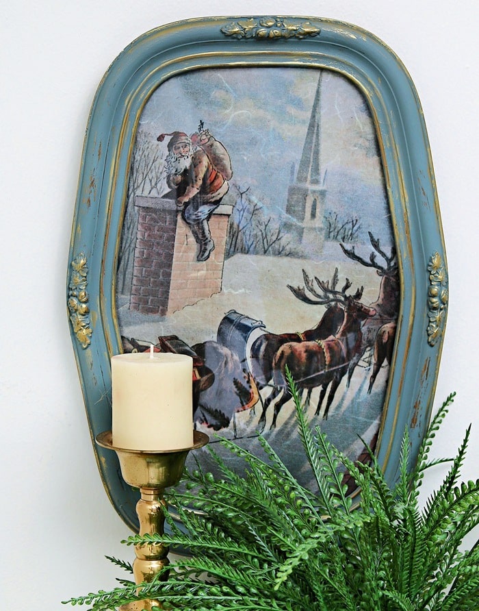 Santa on the Rooftop deccoupage paper from Dixie Belle in an antique frame