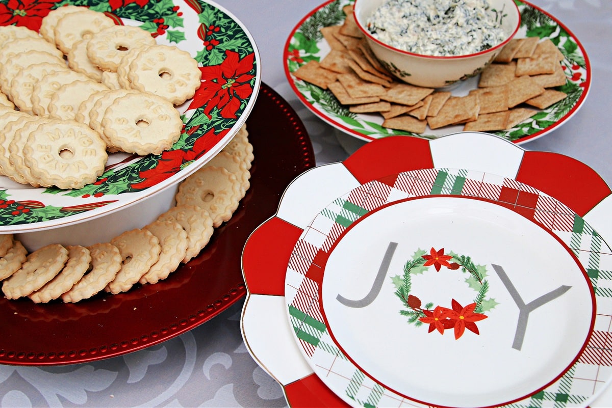 joy Christmas platter and DIY cake stands by Petticoat Junktion