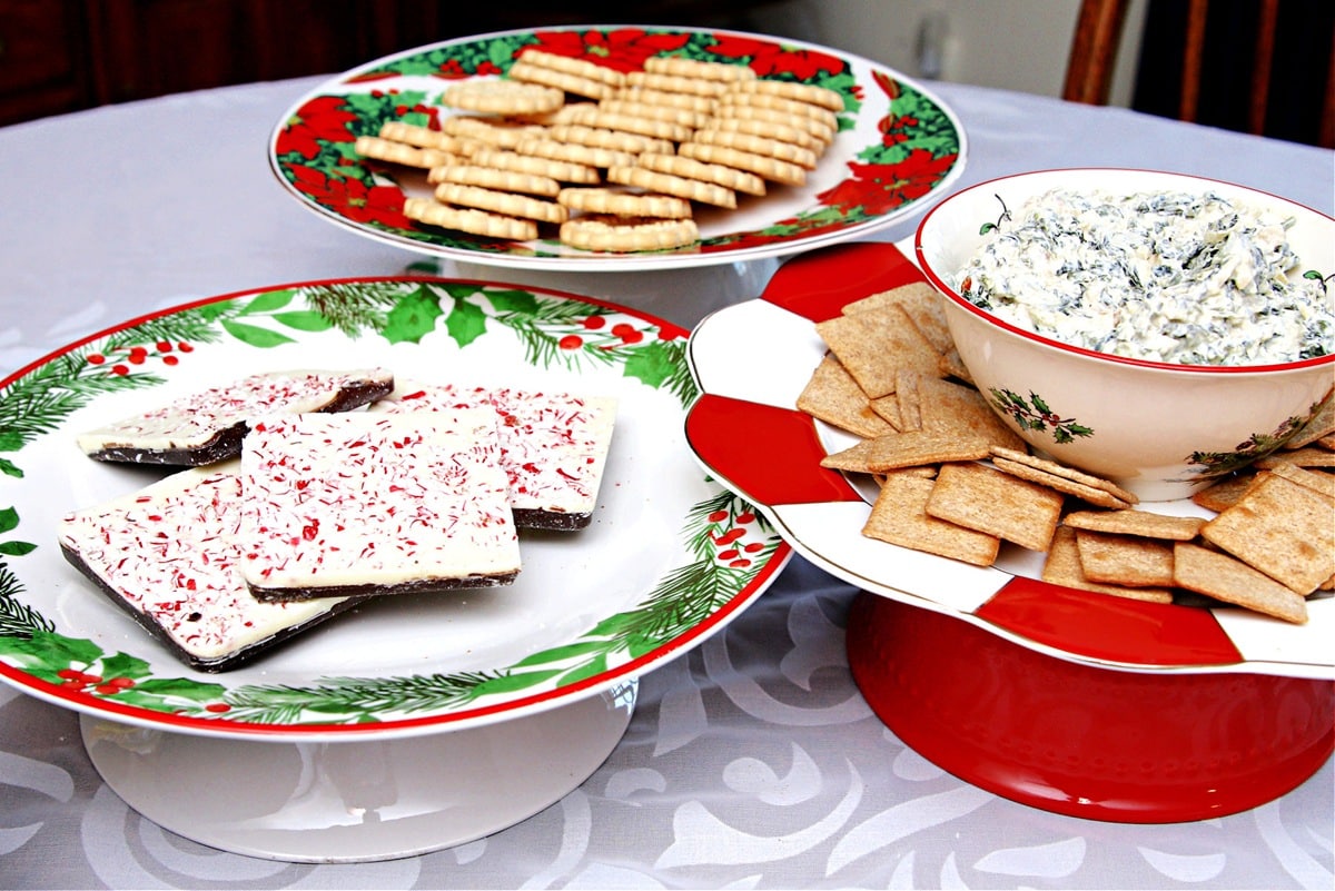 serve party foods on DIY cake stands made from pretty dishes