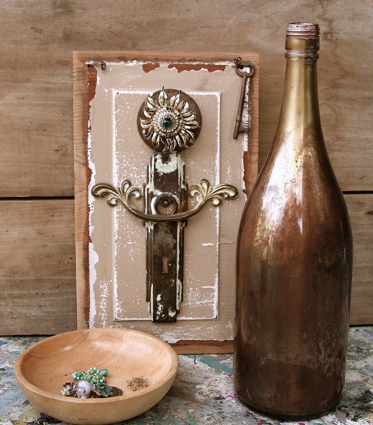 how to make faux gold mercury glass jars or wine bottles
