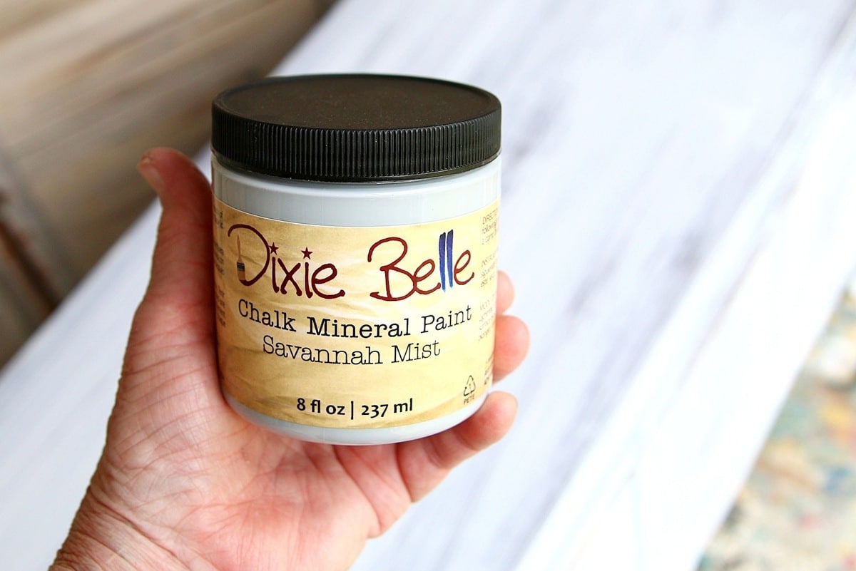 Dixe Belle Chalk Mineral Paint color Savannah Mist for painting a cedar chest