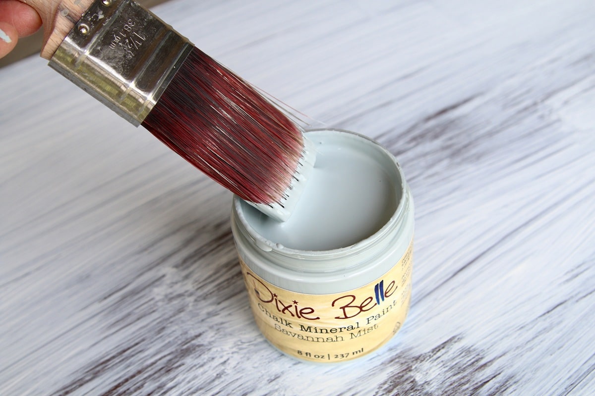 Savannah Mist paint color in Dixie Belle Chalk Mineral Paint for painting furniture